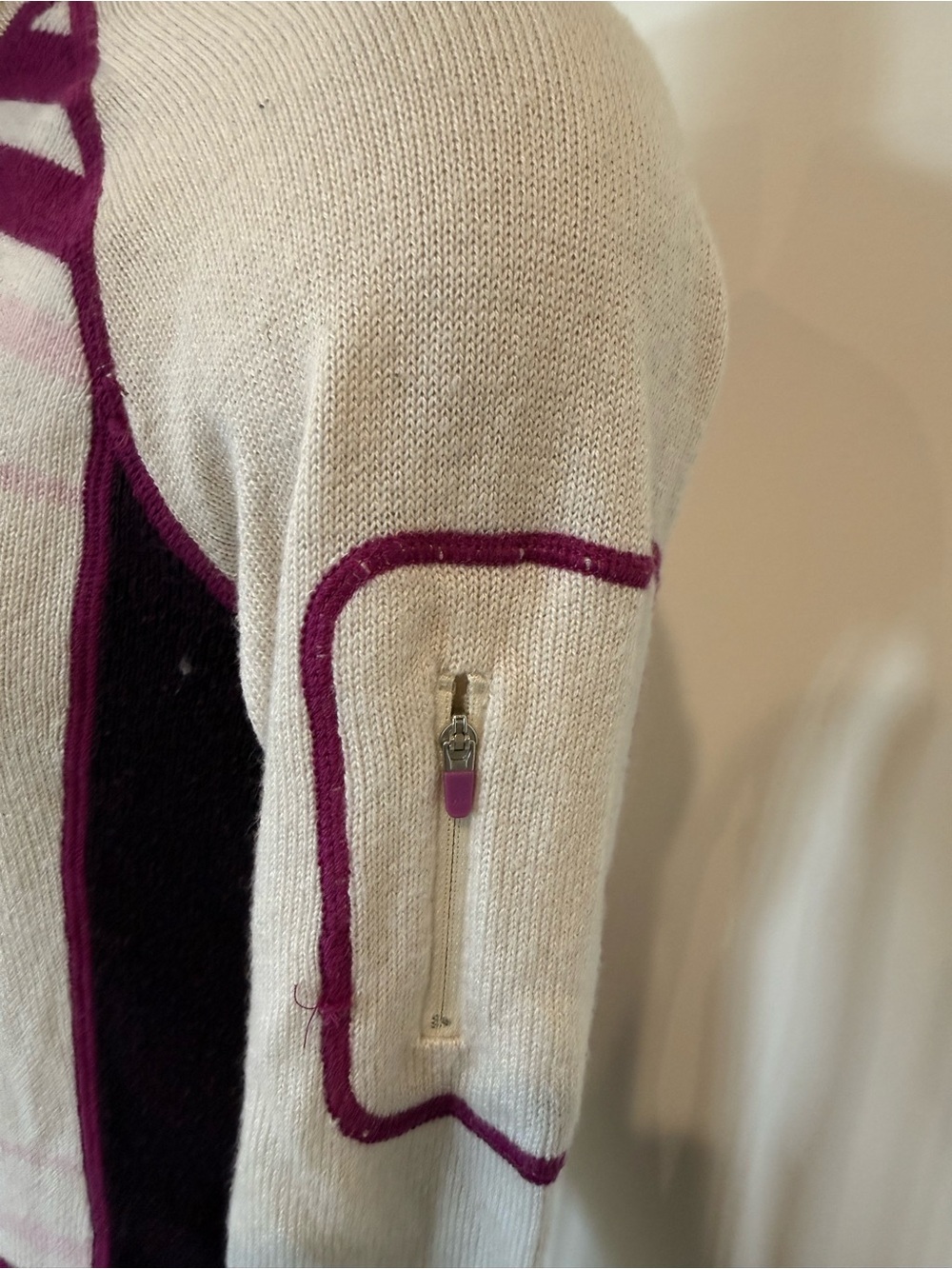 DAKINI Wool Blend Striped Asymmetric Button Collar Sweater Cream Purple Size Med - Picture 3 of 9